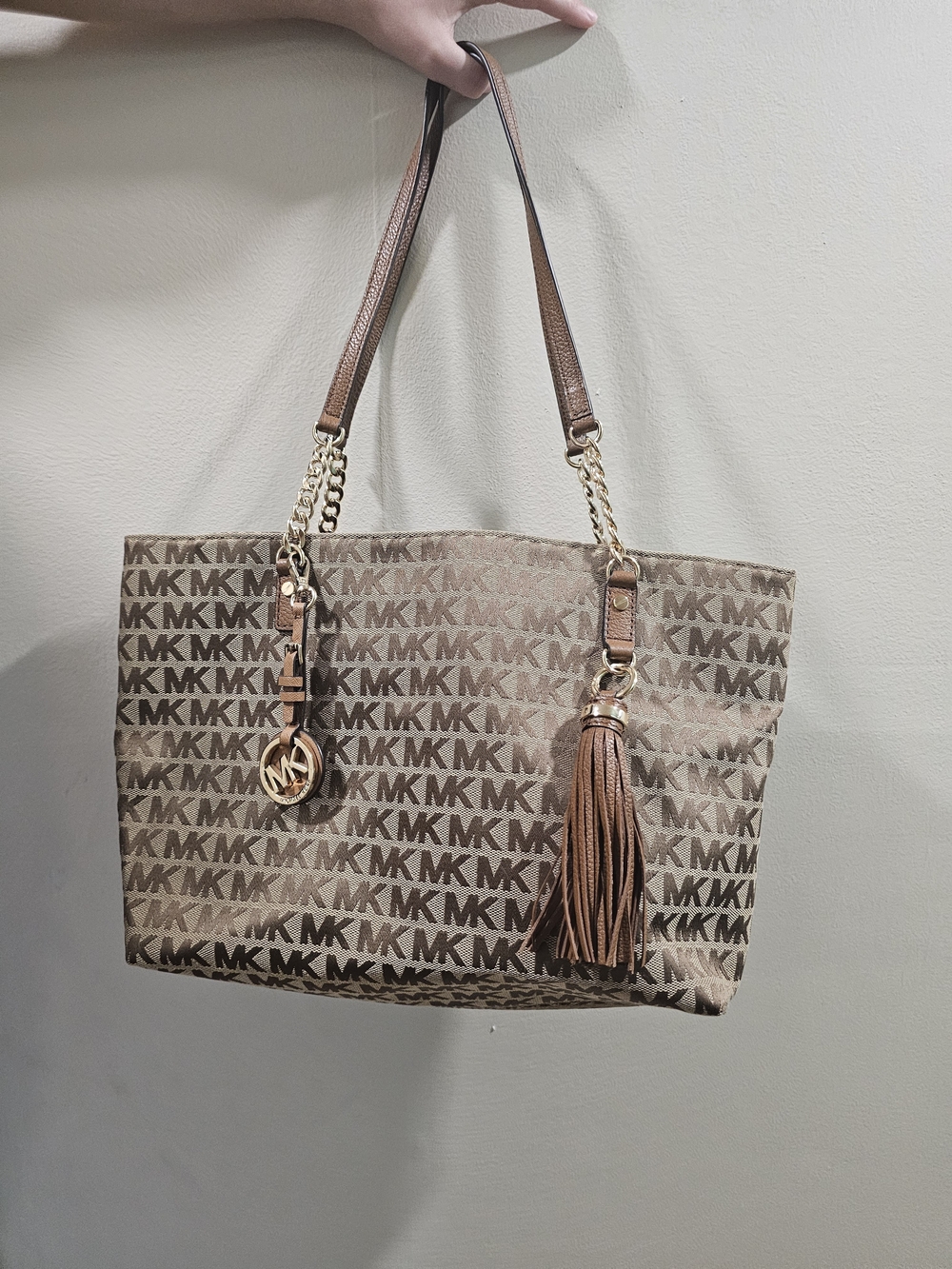 Michael Kors Brown Signature MK Tote Bag with Tassel